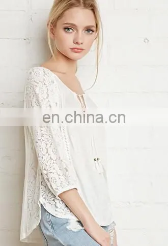 Casual Girls O-Neck Long Sleeve Lace T-Shirts photo-2