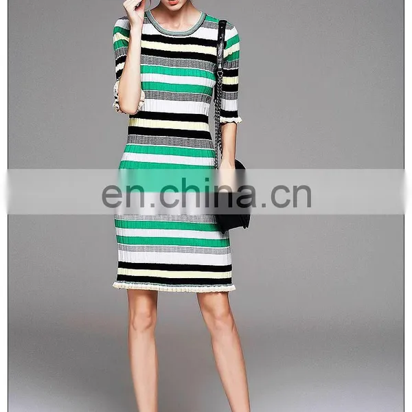 Ladies High Quality Stylish Stripe Dress Half Sleeve Spring New Dress photo-3