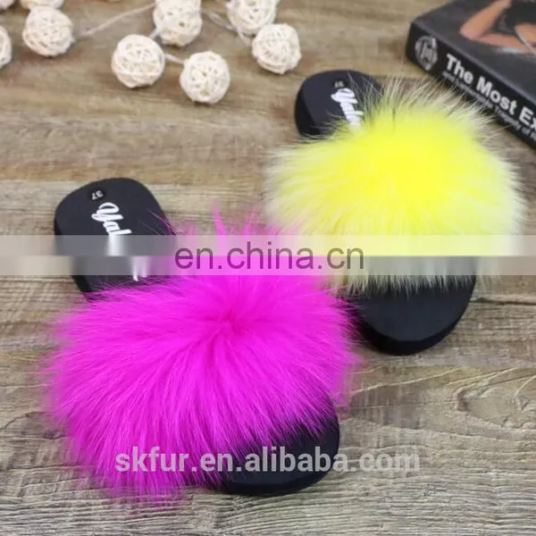 Factory Wholesale Long Hair and Soft Real Fox Fur Slides for Women photo-2