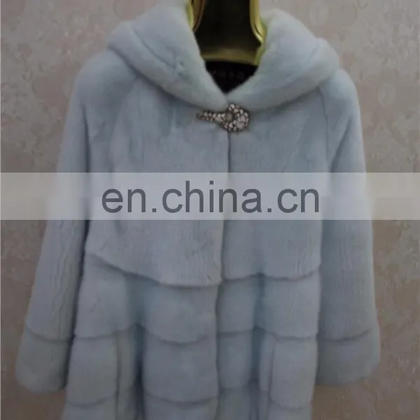 China Supplier Imported Mink Fur Jacket Blue Women Genuine Mink Fur Coat For Winter photo-3