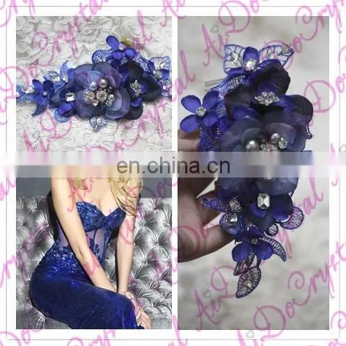 Aidocrystal Deep Blue Luxury Lucency Lace Hair Trim Piece Rhinestone Hair Clip Bridal Fascinators photo-3