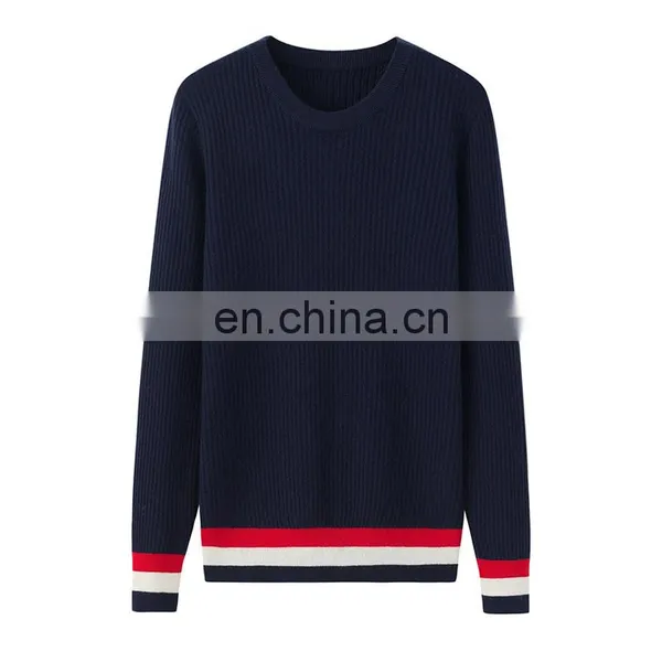 OEM Custom 100% Cashmere Ladies Pullover Rib Knitted Crew Neck Sweater With Colored Stripes Casual Style for Winter Season photo-3