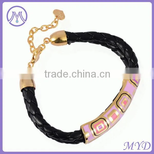 Customized Enamel Metal Braided Leather Bracelet photo-3