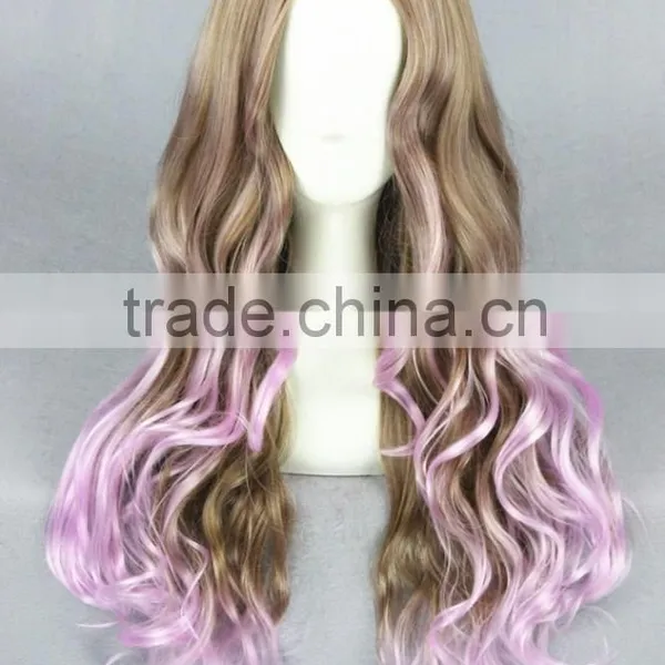 High Quality 80cm Long Wave Pink Mixed Synthetic Anime Lolita Wig Cosplay Costume Fashion Hair Wig Party Wig photo-2