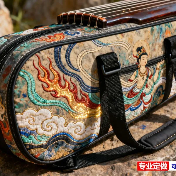 Dunhuang Flying Apsaras Embroidered Guzheng Case - Traditional Chinese Musical Instrument Storage and Transport Solution