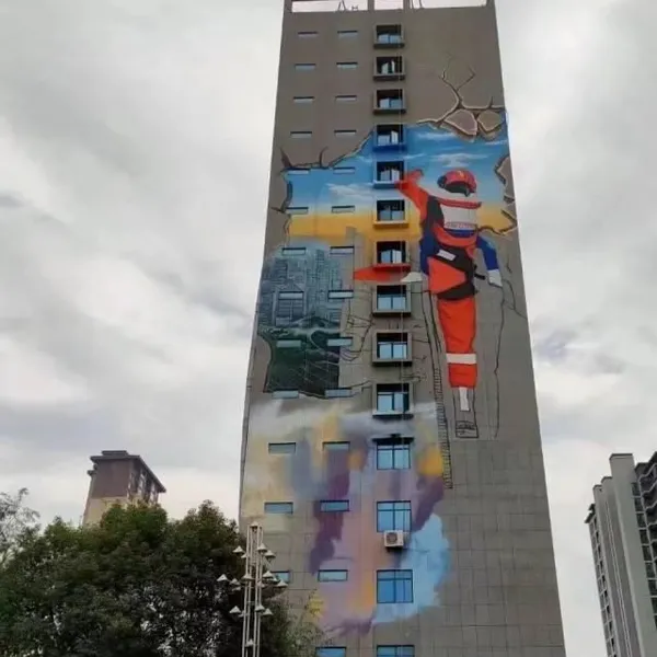 high - altitude wall murals for exterior walls in qiannan, guizhou. hand - painted graffiti and beautification for cooling towers, chimneys in power plants, steel factories and chemical plants
