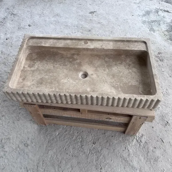 Luxury Unique Natural Yellow Rectangular Shape Travertine Stone Bathroom Marble Vessel Sink Vanity Wash Basin Garden Decor photo-5