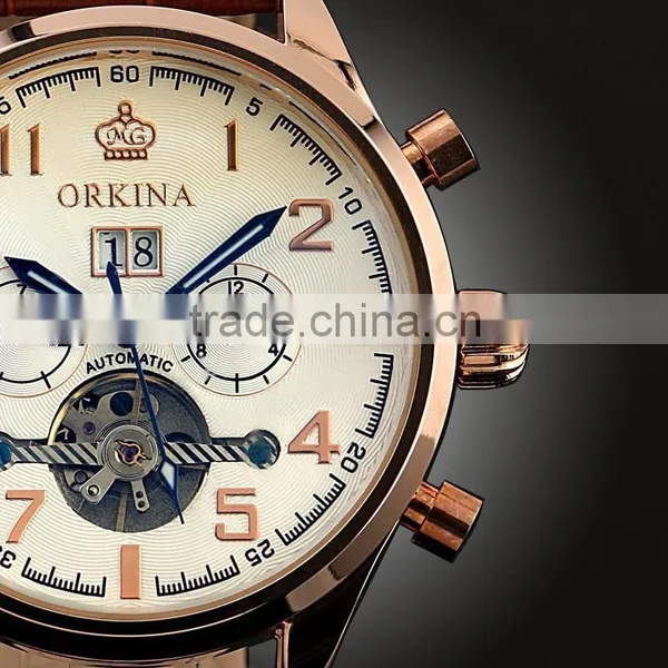 Tourbillon Skeleton Men Wrist Watch Rose Gold Men Automatic Mechanical Watch WM374 photo-3