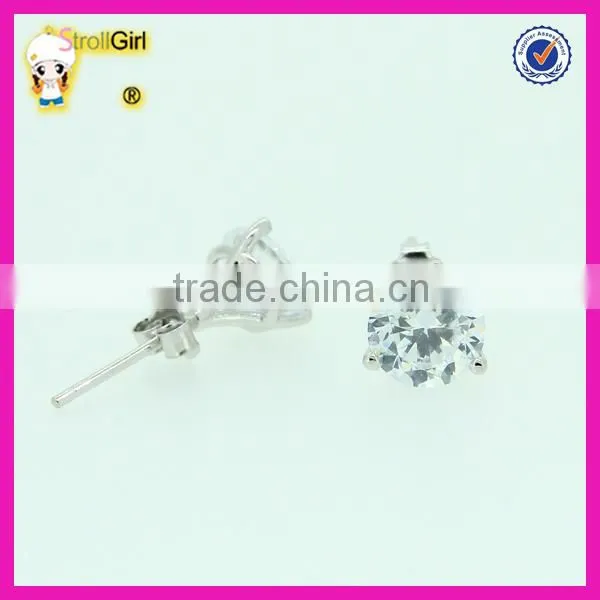 925 Sterling Silver Stude Earring Three Claw CZ Stone Earring photo-2