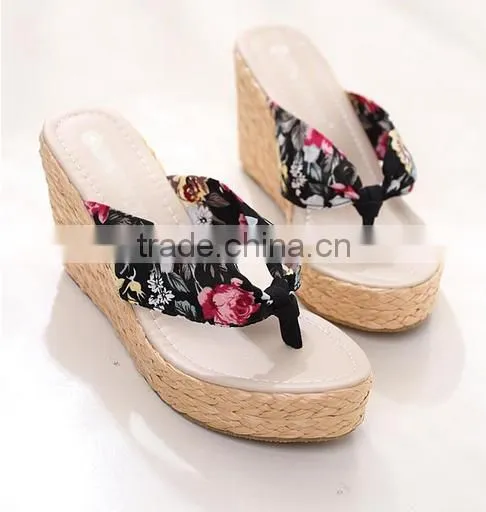 Fabric Upper Flip Flop Sandals Bedroom Slipper With High Heels