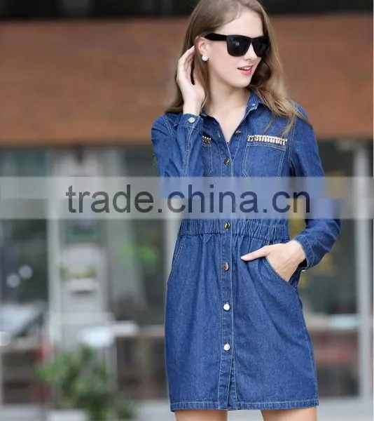 2015 Fashion High Quality New Arrival Brand Women European Casual Denim Muslimah Dress Lastest Popular Denim Halter Dress photo-2
