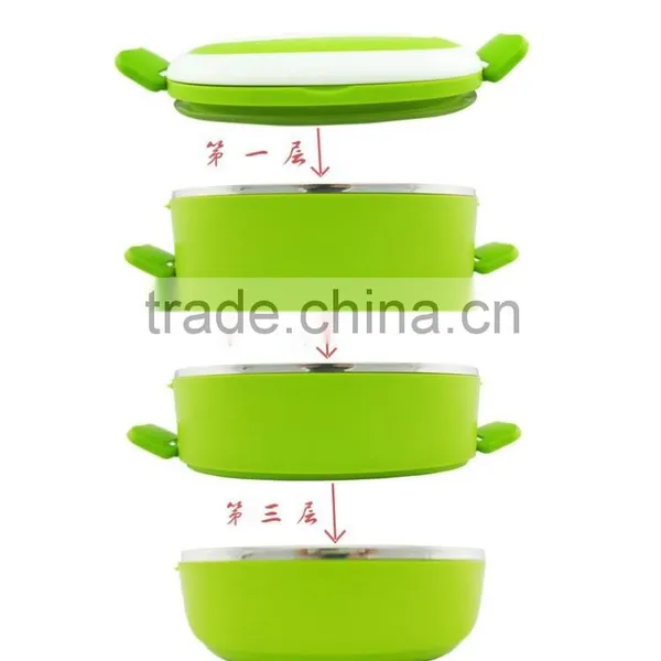 2014 New Design Printed Bento Stainless Steel and PP Plastic Lunch Box 3 Tiers With Buckle photo-4