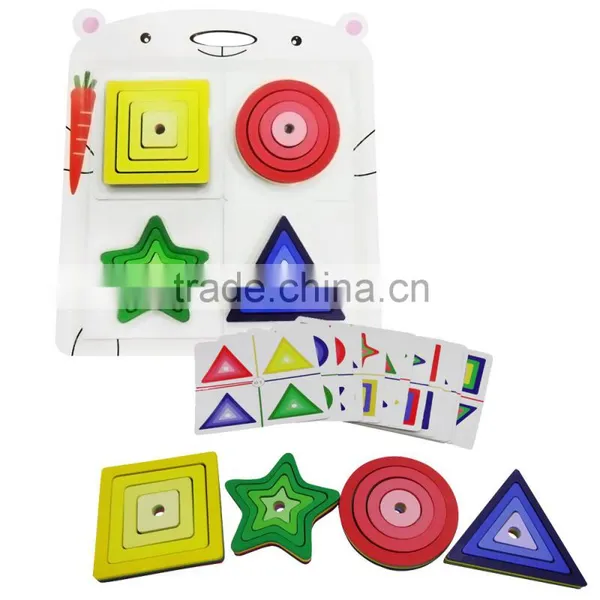 Gradient Assembly Game Set Jigsaw Green Wood Children Preshchool Educational Shape Size Color