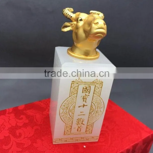 [Factory Sale ]Twelve Animal Zodiac 24K Gold Plating Seal,White Jade Sheep Seal photo-2
