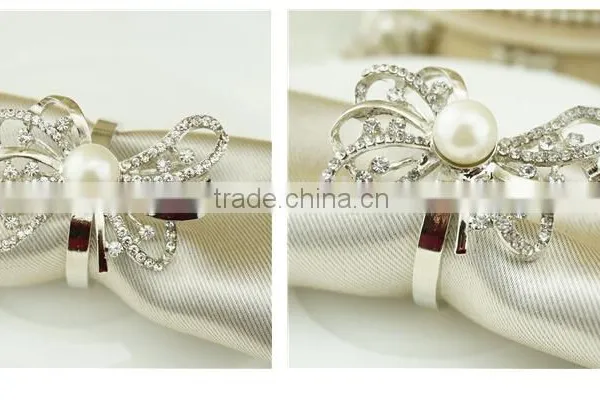 Alloy Cheap Napkin Ring for Wedding Decoration Bulk Wholesale Silver Crystal Pearl Customize photo-4