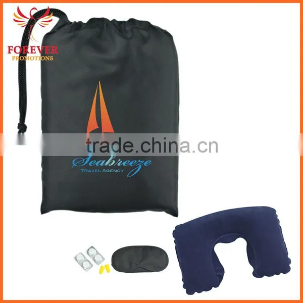 Custom Airline Travel Kit Inflatable Neck Pillow Eye Mask With Compress Towel