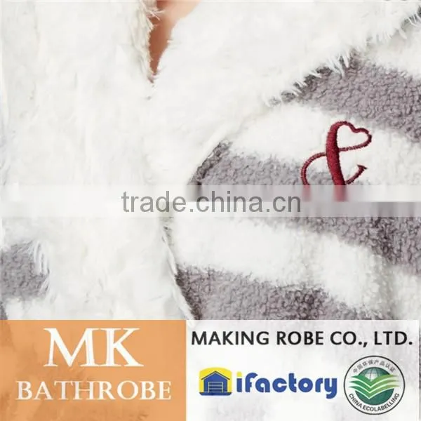 Grey Striped Animal Ear Hooded Fleece Winter Dressing Gown for Ladies photo-4