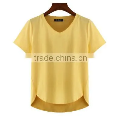 (Trade Assurance)wholesale 220g 95%cotton 5%spandex Short Sleeve v Neck Plain Dyed Women Fitness t Shirt photo-2