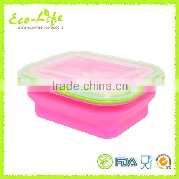 100% Silicone Color Frame Collapsible Lunch Box 600ML, Folding Food Fruit Container For Microwave Oven photo-2