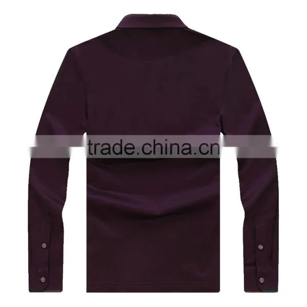 Mens Wholesale Slim Fit Solid Cotton Long Sleeve Polo t Shirt photo-2