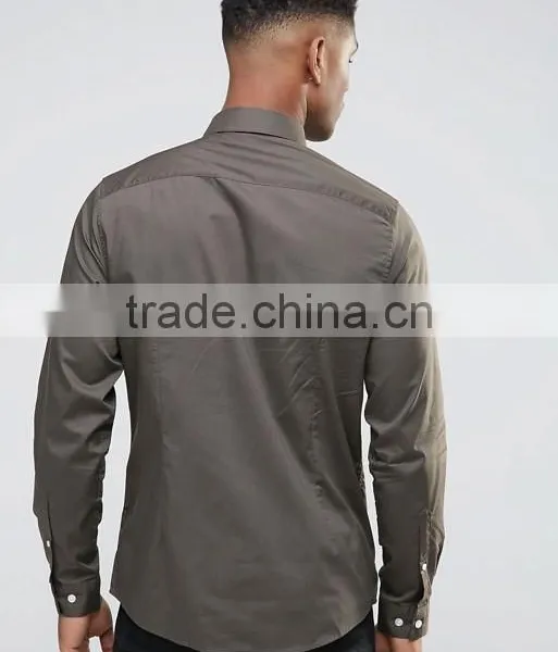 Custom Long Sleeve Spread Collar Mens Pre-Shrunk 55% Cotton 45% Polyester Breathable Comfort Fit Casual Grey Plain Shirts photo-2