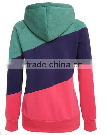 Women Long Sleeve Sport Polo Neck Hoody Contrast Color Pullover Hoodies photo-2