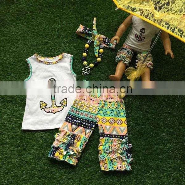 2016 Baby Girls Boutique Outfits Girls Summer Clothing Girls Anchor Outfits America Doll Outfits With Matching Accessories photo-3