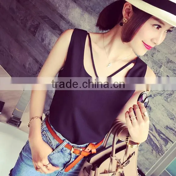 Ms Summer New Snow Spins Condole Belt Vest Outside the Brief Paragraph Loose-fitting Joker Sleeveless Chiffon Blouse T-shirt Unl photo-2