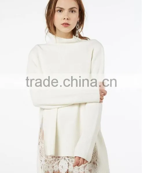 Women's Autumn Fitted Lace Bottom Long Knittting Turtleneck Sweater Tops With Lowest Price photo-2