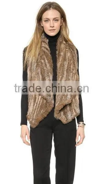 YR284 Women Yarn and Real Rabbit Fur Knitted Vest With Elastic photo-2