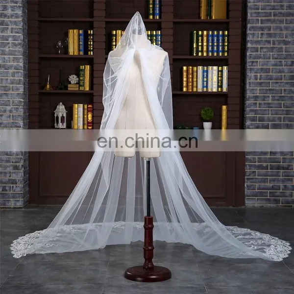 HSP1702 Luxury Real Photo Wedding Veils 3 Meters Long Lace Appliqued Bridal Veil photo-5