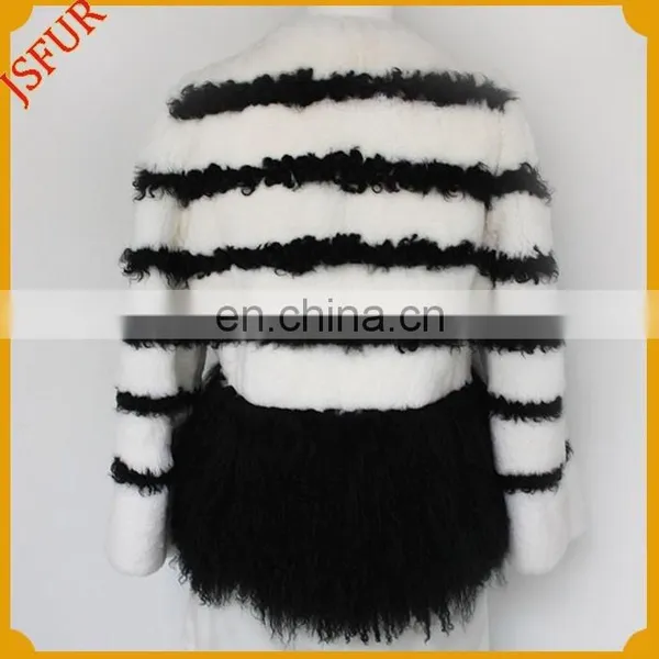 2015 Newest Striped Winter Coat Natural Fur Round Collar Rabbit Fur Coat photo-5