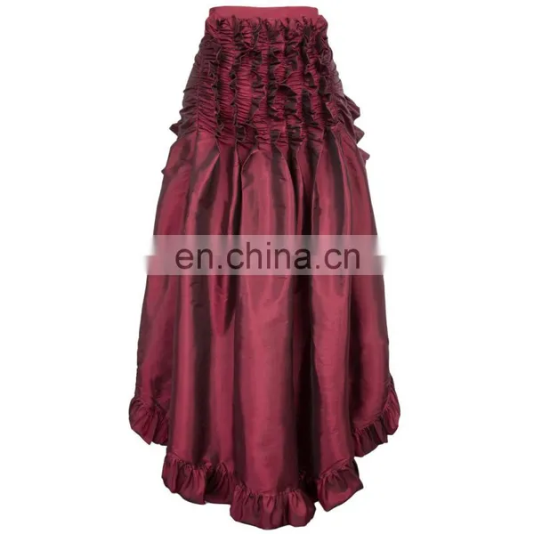 Belle Poque Steampunk Retro Victorian Punk Cincher Wine Red Lace up Long Ruffle Open Pencil Skirt BP000206-3 photo-2