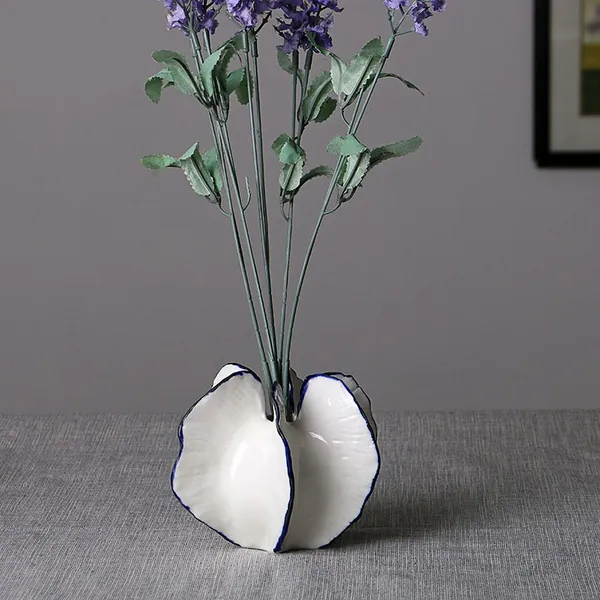 Polygon Creative European Style Firm Large White Ceramic Flower Vase For Office Decor photo-4