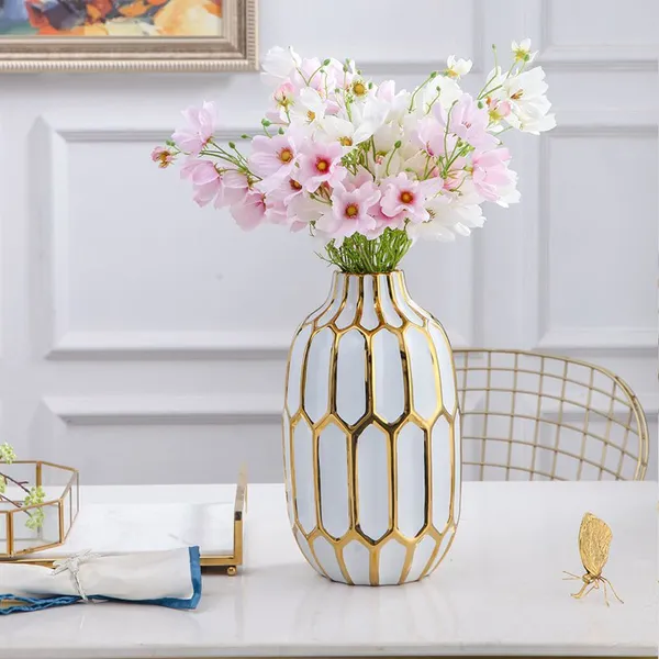 Nordic Ins Style Gild Large White Gold Chinese Jingdezhen Ceramic Flower Vase For Hotel Decor photo-3