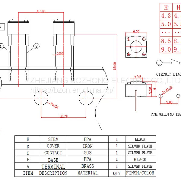 TS-D015 12v Round Long Foot PCB Tactile Switch Momentary Type Push Button Tact Switch photo-2