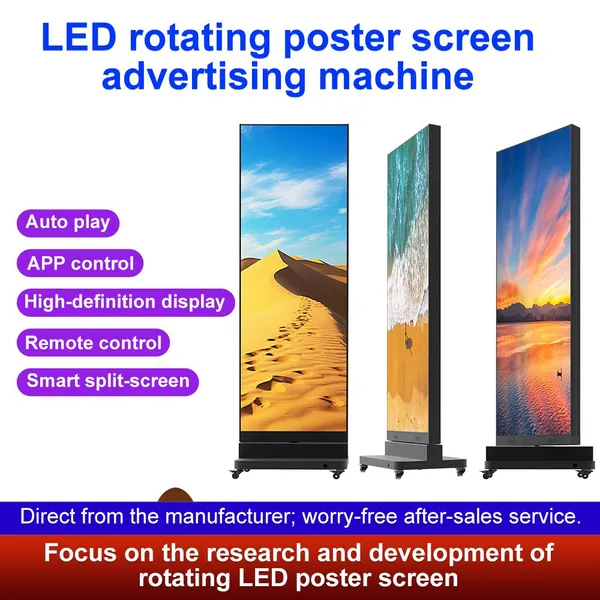 Indoor Full-color LED Poster Screen Movable Shopping Mall Store Display Vertical Advertising Machine Double-sided Rotating LED Display Screen