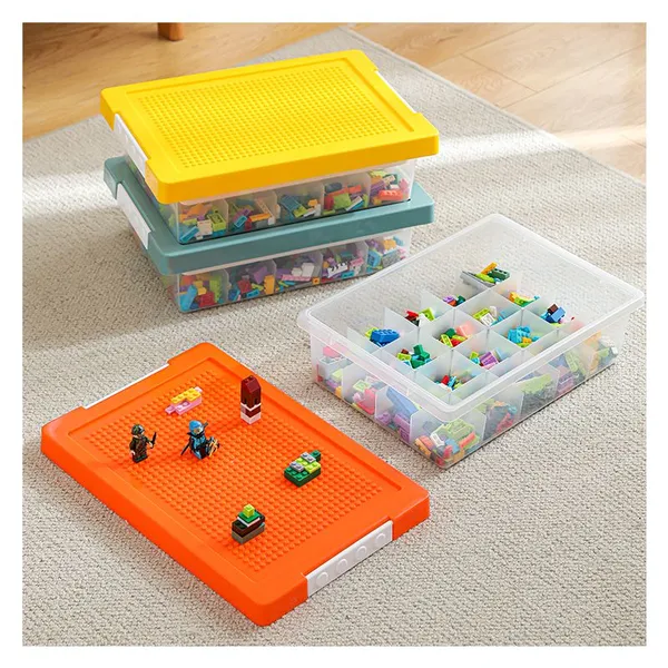 Stackable Building Brick Blocks Base 2 Layer Adjustable Kids Transparent Toy Organizer Plastic Storage Box With Lid photo-1