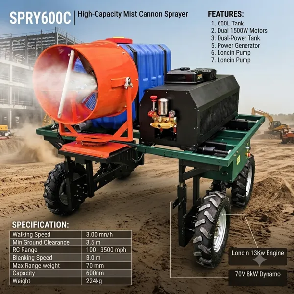 Professional Farm Equipment Remote Control Agricultural Mist Cannon Sprayer for Pesticide and Cooling Applications