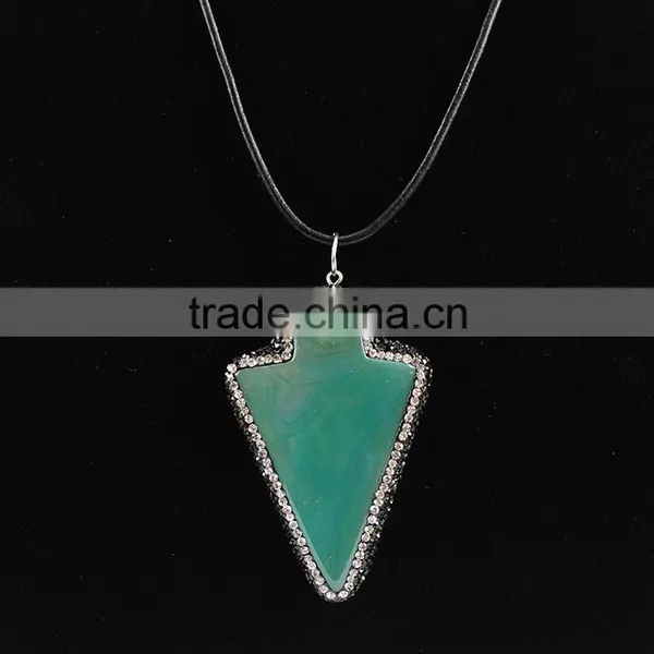 PC1612 Crystal Pave Agate Arrowhead Pendants,gemstone Pave Diamond Arrow Head Pendants photo-2