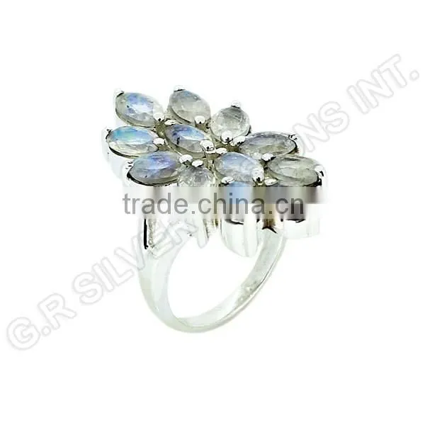 Wholsale Sterling 925 Silver Ring Suppliers,rainbow Moonstone Cut Gemstone Ring Jewellery