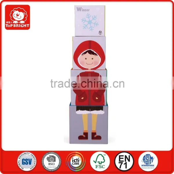 4 pcs nice block toy season cube stacker girl in the winner image composite figure educational toy wooden manual stacker