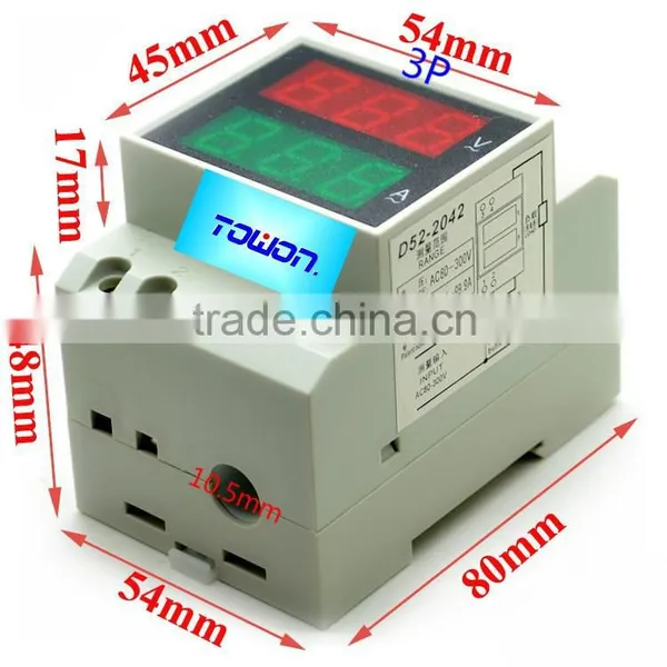 Din Rail Ammeter Voltmeter Dual Dipaly AC80-300V AC0.1-99.9A Amp Volt Combo Meter photo-3