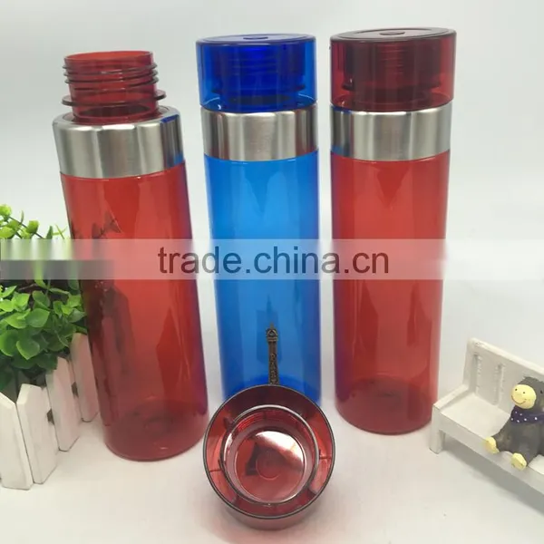 1L Plastic Water Bottle Translucent Big Size Bottle With Stainless Steel Circle Leak Proof 100% BPA Free
