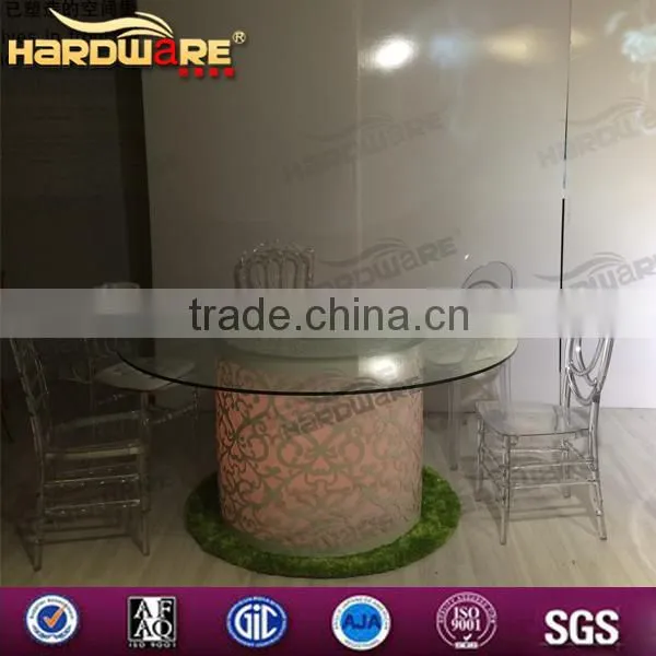 Dubai Event Design Iron Base Glasss Top LED Round Wedding Table photo-6