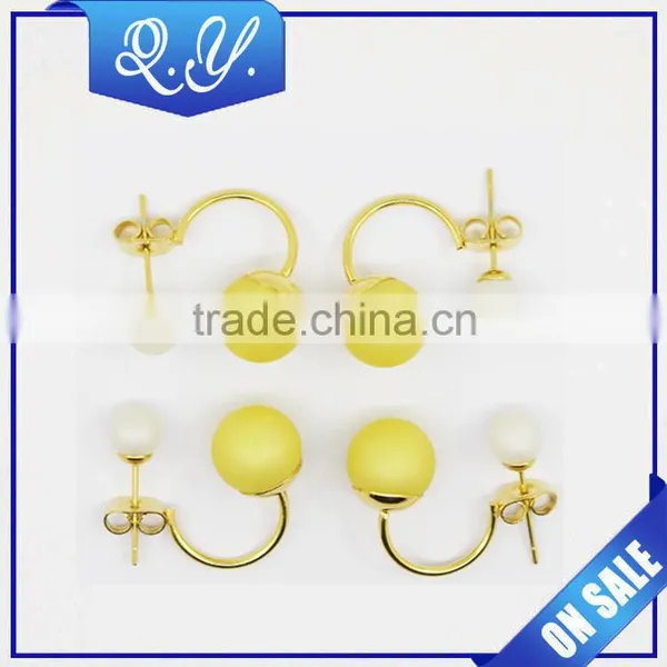 Fashion Colorful Women Double Pearl Earrings Cheap Statement Stud Earring, Wholesale Artificial Bead Earrings Studs Piercing photo-5