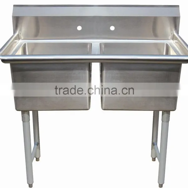 2 Two Bowl Commercial Stainless Steel Compartment Sink for Restaurant Kitchen photo-2