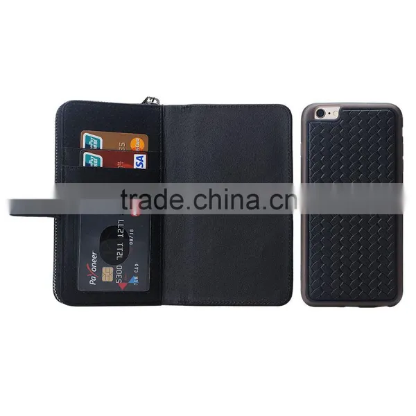Weave PU Leather Wallet Mobile Phone Cover For Iphone 6Plus photo-2