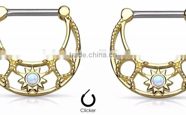 Nipple Rings Clickers Opal Set Stainless Steel Body Jewelry photo-3