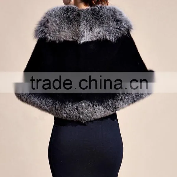 Lady's Real Mink Fur With Fox Fur Coat Mink Fur Coat Poncho / Shawl / Coats photo-6